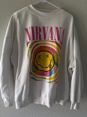 Nirvana Smiley Face Graphic Vintage Wash Sweatshirt / Crewneck